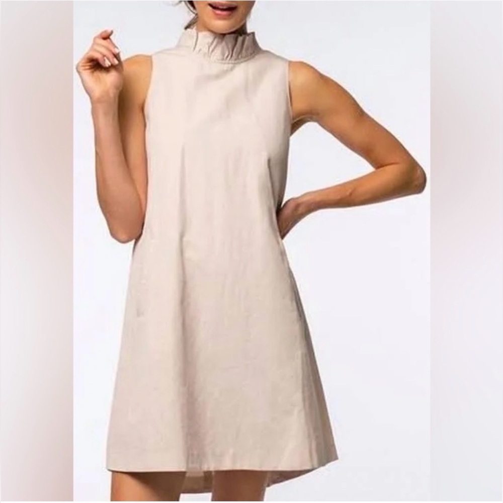 Tyler Boe Ruffle Bow Neck Linen Dress Beige Size XL